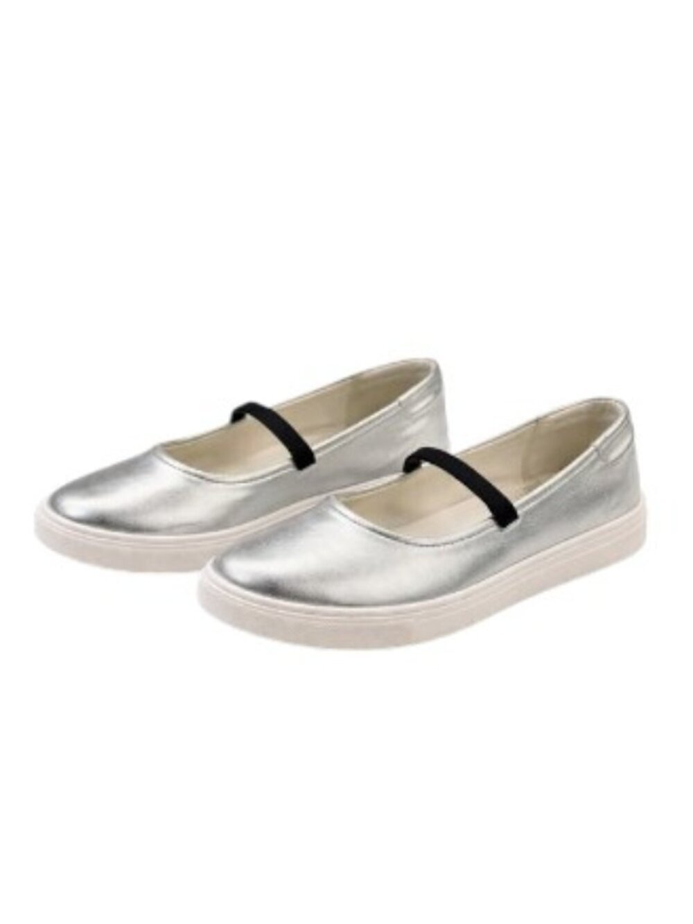 Seychelles Moon Child Silver Leather Ballet Trainer Flats Elastic Strap 8.5